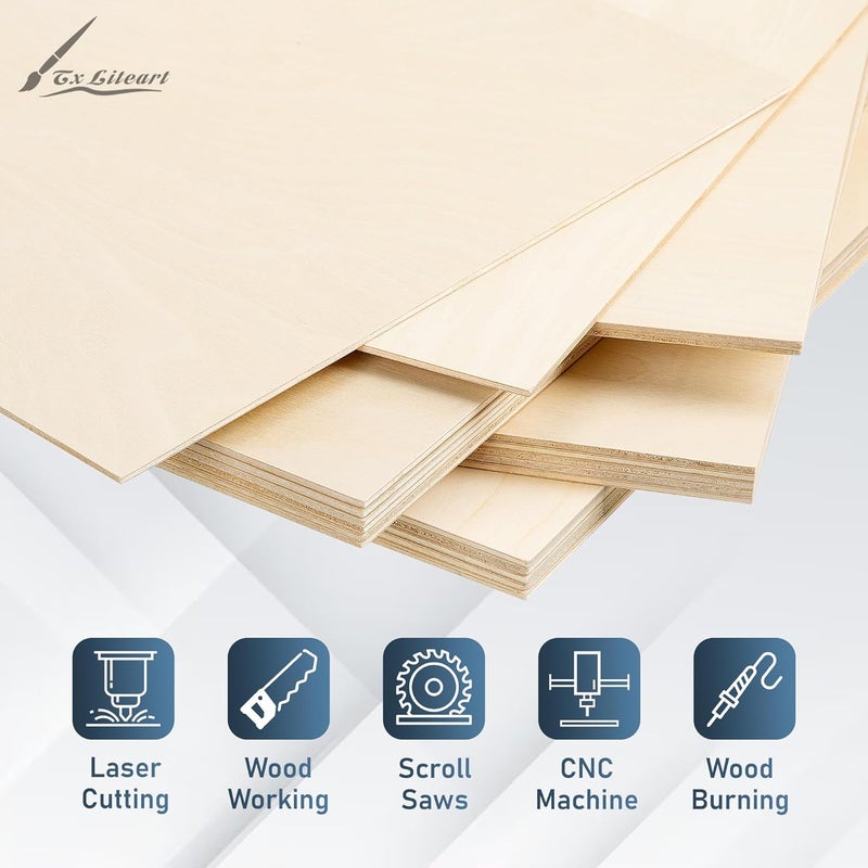 TX liteart Baltic Birch Plywood - 1/8 Inch Thickness - 12" x 12" Square Wood Sheets for Laser Cutting, CNC Cutting and Crafts - Pack of 10 - Image 3